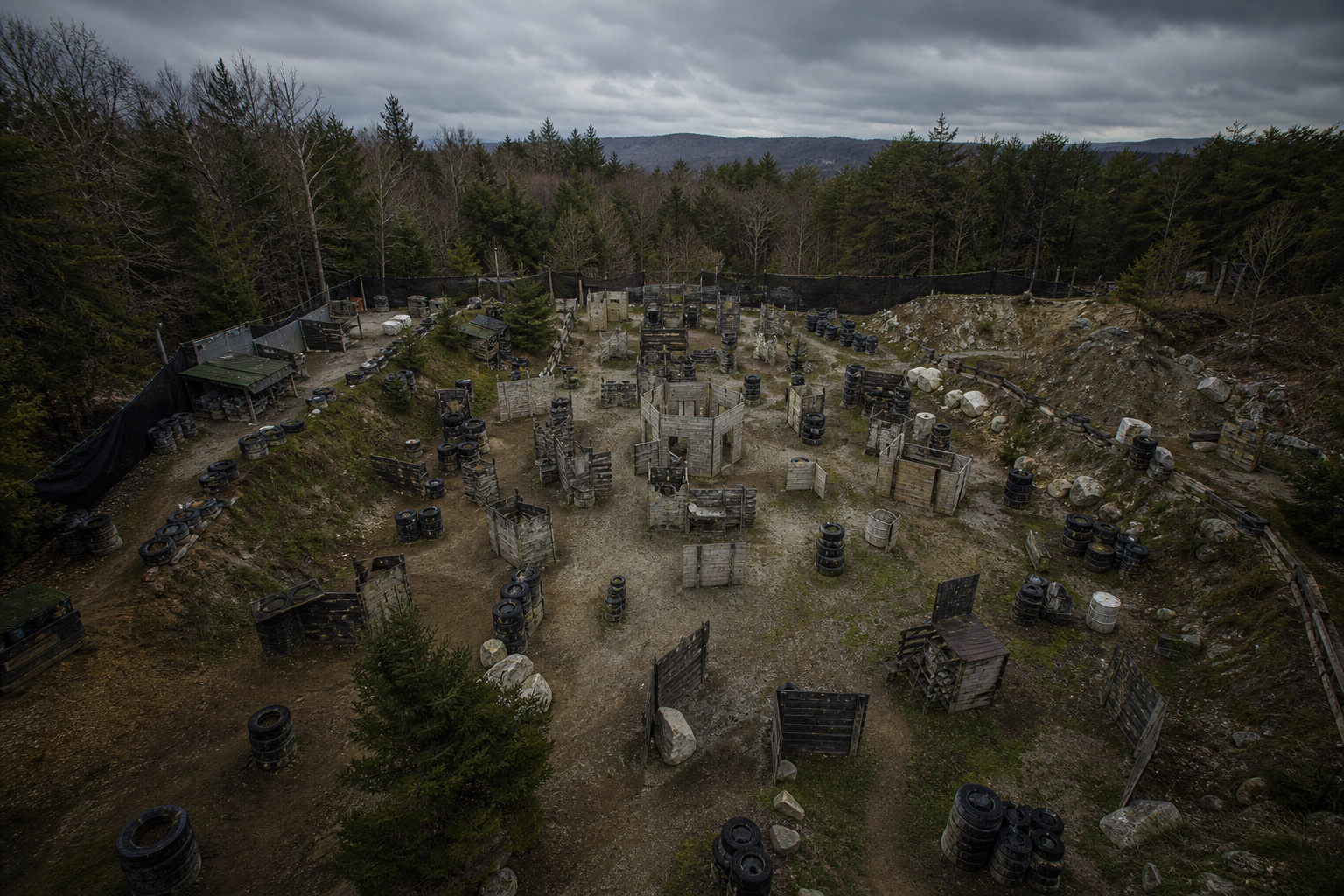 Aerial view of Outback paintball fields